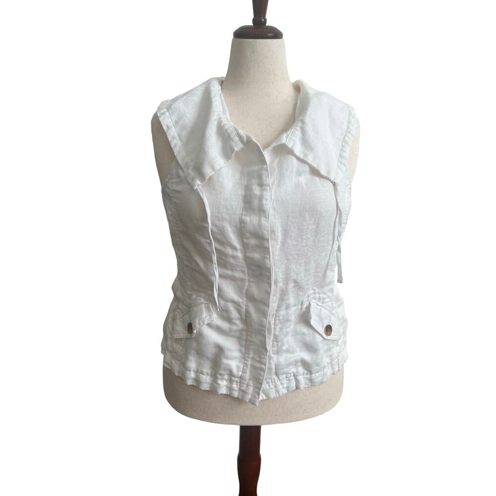 Coldwater Creek White Linen Sleeveless Button Up Top Size 14